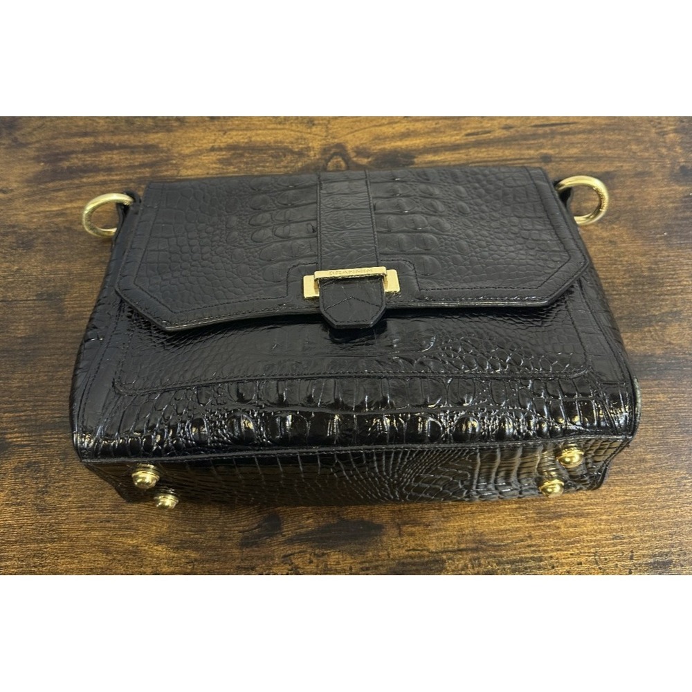 Brahmin Black Croc Embossed Leather Crossbody Style Bag Gold Hardware *No Strap - Picture 3 of 16
